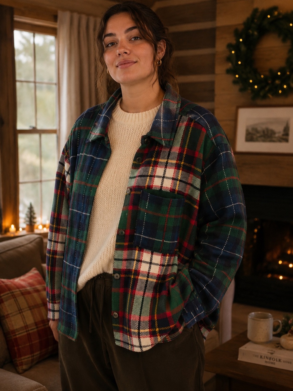 Tommy Hilfiger Navy Green Red Plaid Button Up Shirt Jacket XXL Cozy Holiday